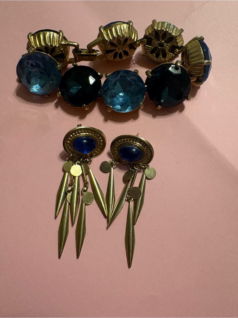 Gold-Tone Blue Crystal Bracelet and Earrings Set